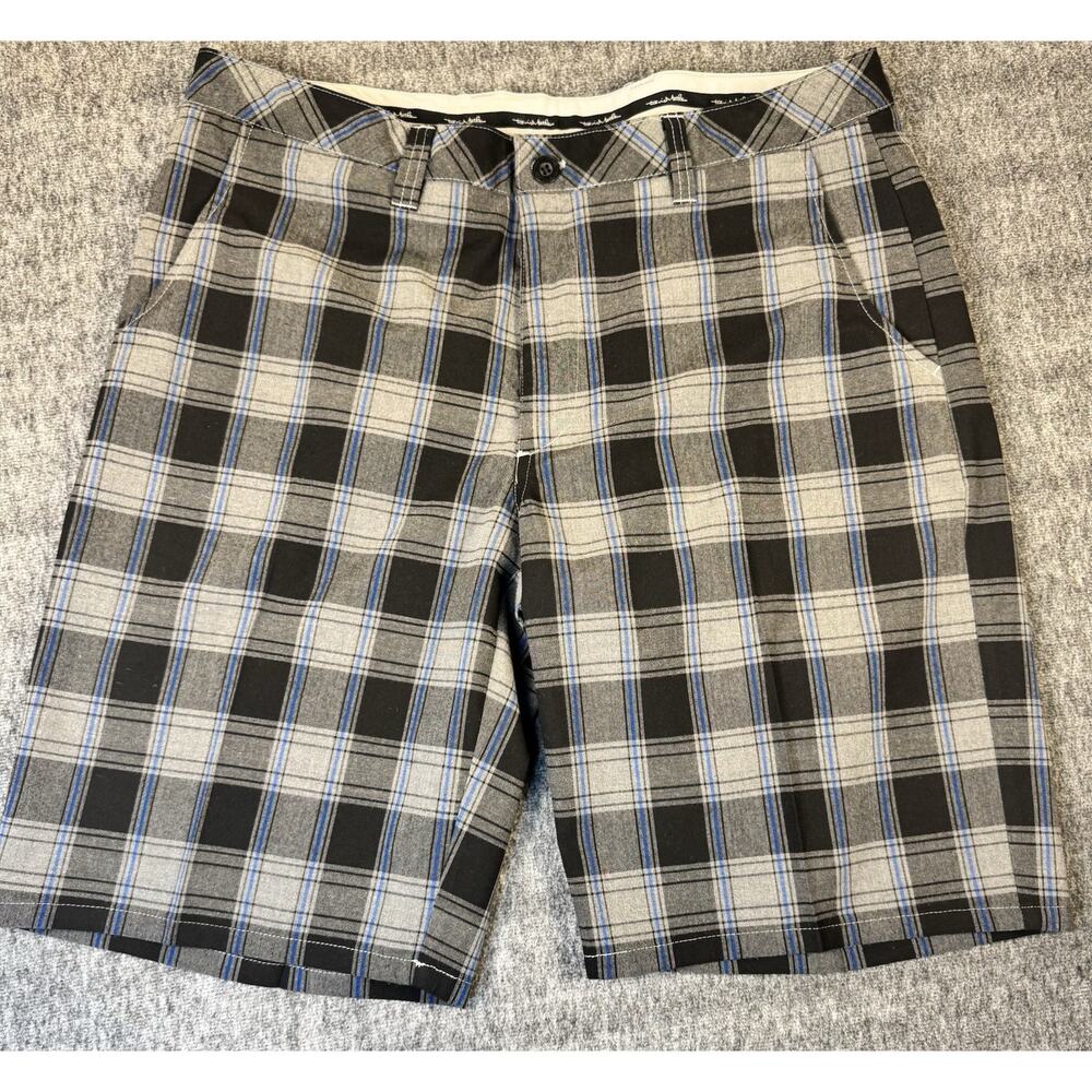 Mens Gray Blue Black Travis Mathew Plaid Golf Shorts Size 36